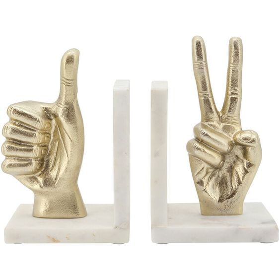 Gold Hand Sign Bookend Pair