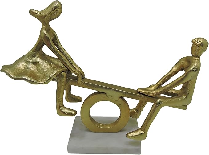 Metal Couple on Seesaw Sculpture, Gold