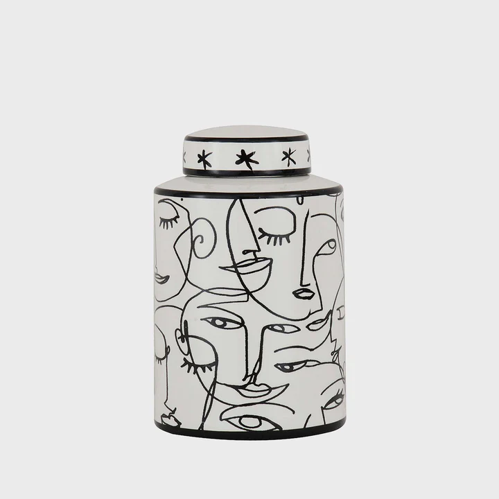 FACE LIDDED JAR – WHITE & BLACK (SMALL)