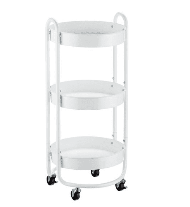 Round White 3-Tier Rolling Cart