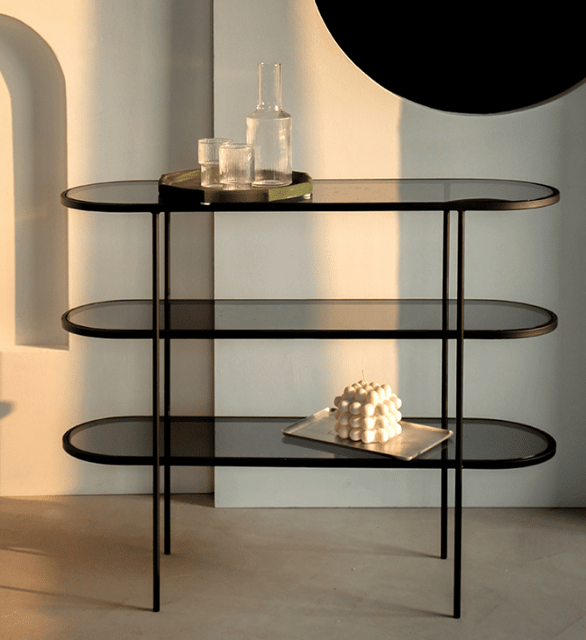 3 Rack level Glass Console – Black